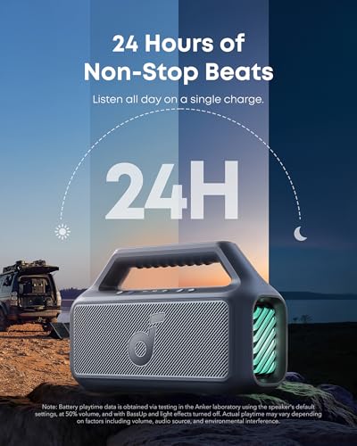 Image of Soundcore Boom 2 By Anker, Outdoor Speaker, 80W, Subwoofer, BassUp 2.0, 24H Playtime, IPX7 Waterproof, Floatable, RGB Lights, USB-C, Custom EQ, Portable for Camping and Beach - Blue