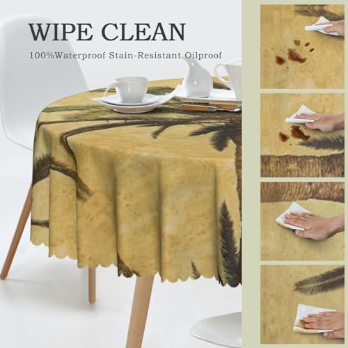 Nappe ronde en polyester 150 cm imperméable à motif palmier tropical