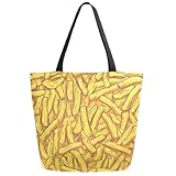 Daily Canvas Extra Large Shoulder Tote Bag,Fashion Fried Potatoes French Fries Durable Weekender Top Handle Zipper Bag for Gym Picnic Yoga Beach Travel Kitchen Market Grocery Shopping