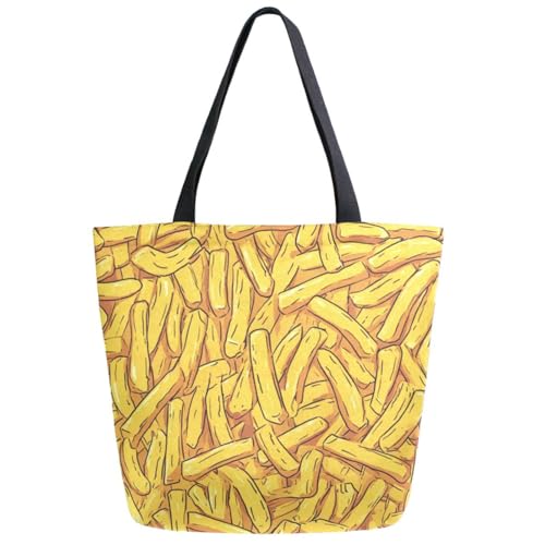Daily Canvas Extra Large Shoulder Tote Bag,Fashion Fried Potatoes French Fries Durable Weekender Top Handle Zipper Bag for Gym Picnic Yoga Beach Travel Kitchen Market Grocery Shopping