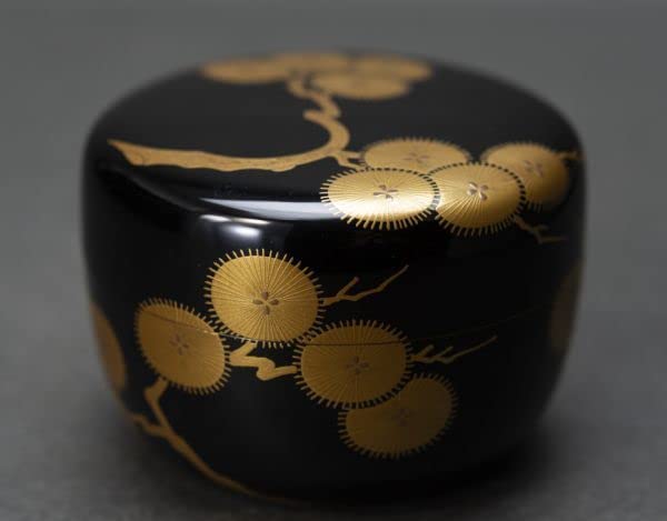 Amazon.co.jp: 茶道具塗師 前端春斎 唐松蒔絵黒平棗 裏千家 15代鵬雲斎 