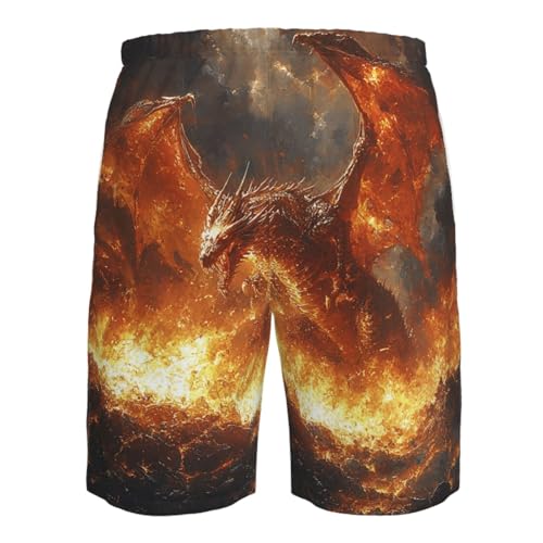 Men's Swim Trunks Bathing Suit Quick Dry Beach Board Shorts - Dragon Fire Retro Art4