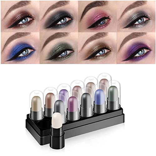 Bingbrush 12 Colors Glitter Gradient Eyeshadow Eye Shadow Stick Pen Makeup Set, Dnm Waterproof Shimmer Pink Eyeshadow Sticks Smoky Makeup Cosmetic (Bright Color) #TOP2