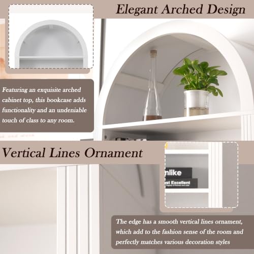 Image of Farmhouse Arched Bookshelf with Storage Cabinet (White Style3)
