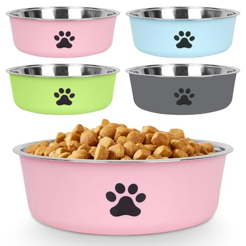 4 ciotole per cani in acciaio inox, antiscivolo, in acciaio inox, per cani di taglia piccola, media e grande, 18 cm