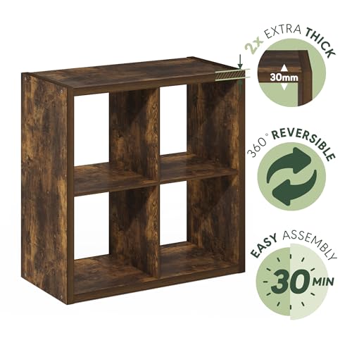 Furinno Kubikregal mit offenem Rücken, dekorativer Aufbewahrungsorganisator, 4-Kubus, Bernstein-Kiefer, Amber Pine