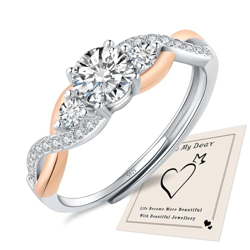 HEEYA Ringe für Damen Sterling Silber 925 Plattiert Ringe Verstellbarer Ring Ewigkeit Verlobungsring Verdrehtes Seil 5A Zirkonia Eheringe Promise Ring für Frauen mit Geschenkbox - Rose Gold