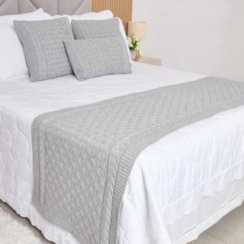 Peseira Manta Tricot Cama Casal Queen Sofisticada - SOMENTE A PESEIRA (Cinza Prata)
