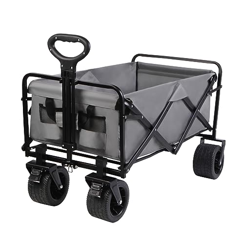 MMQ Heavy-Duty Folding Wagon with 550lbs Weight Capacity, Collapsible Wagon with Big Wheels - Robust Construction, Spacious Interior, Adjustable Rolling Carts, Outdoor Folding Camping Wagons, Portable