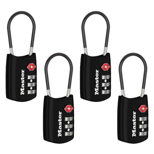 Image of Master Lock TSA Luggage Lock Resettable Travel Lock Black 4 Pack 4688BLKEC4 | Resettable combination, TSA approved travel security lock, TSA accepted luggage lock for suitcases, backpacks, travel, 4 pack