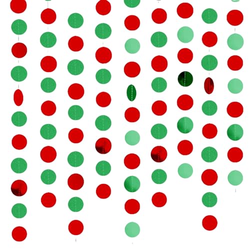 Lot de 4 guirlandes rondes en papier à paillettes multicolores à paillettes pour fête d'anniversaire, mariage, fête de Noël (rouge vert)