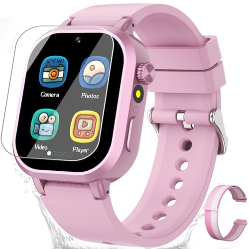 Waterproof Smart Watch for Kids Girls Ages 5-12 with 39 Games, HD Camera, Video, Music, Habit Tracking, Alarm, Pedometer, Kids Smart Watch Chrismars Birthday Gift for Girls Age 5 6 7 8(Pink)