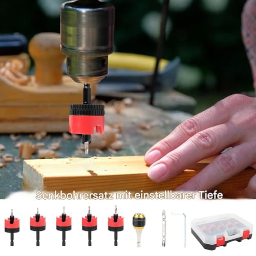 7 Embouts de perçage effilés pour bois et foret countersink métal, queue 1/4" changement rapide - 2