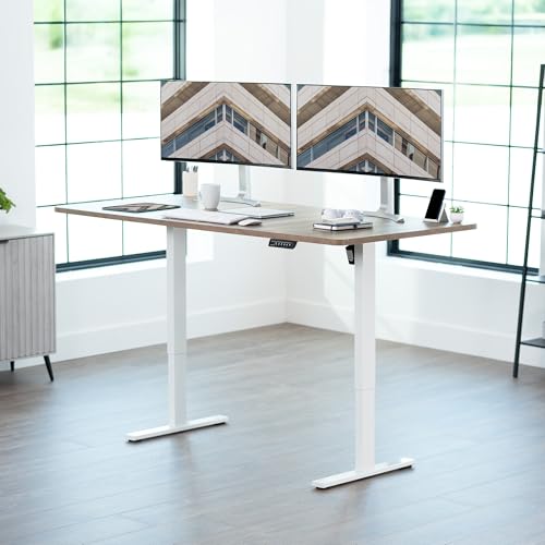 Image of VIVO Reclaimed Wood 71 x 36 in Standing Desk, DESK-KIT-1W7P-36 | Electric, Holds 220 lbs, Sit Stand, Height Adjustable, Extra Deep Table Top, Memory Presets, 1B Series, White Frame