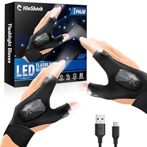 Hinshark Gifts for Men, LED Flashlight Gloves Rechargeable, Cool Tools Gadgets for Men, Birthday Gifts for Dad, Men, Him, Boyfriend, Husband, Unique Fishing Gifts for Men Who Have Everything