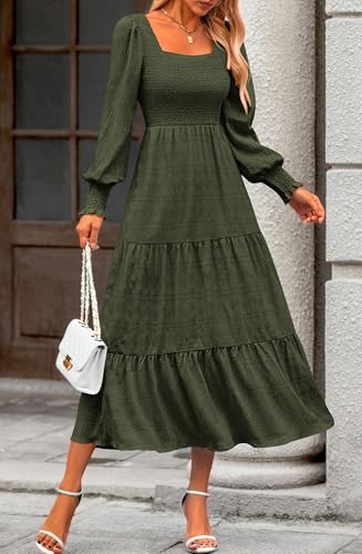 KIRUNDO Fall Dresses for Women 2025 Wedding Guest Maxi Long Sleeve Smocked High Waist Flowy Homecoming Cocktail Winter Dress3
