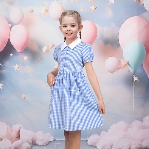 Sunny Fashion Girls Dress Beige Short Sleeve Collar Button Front School Uniform3