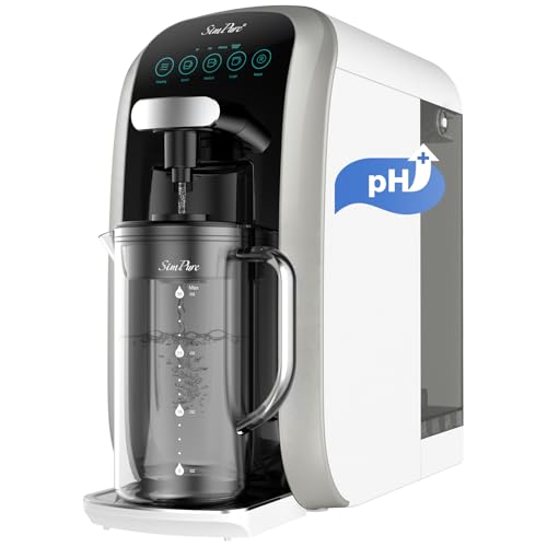 SimPure Y7T-A Countertop Reverse Osmosis Water Filter, NSF/ANSI 58 Certified, 100GPD 5 Stage RO Water Filtration System with pH+ Remineralization, Water Purifier with Glass Pitcher, No Installation