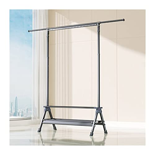 Étendoir à linge réglable noir 116-200 cm avec double niveau et roulettes