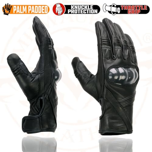 Image of Milwaukee Leather Men's Premium Leather Motorcycle Racing Gloves - Hand Protection, Gel Palm, Adjustable Fit - Medium