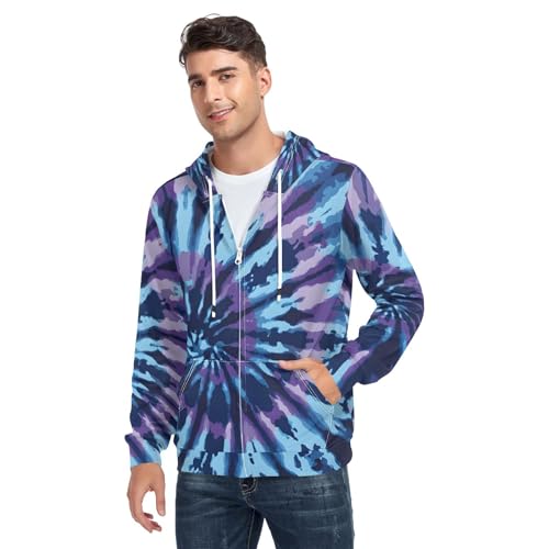 Image of ALAZA Tie Dye Abstract Design Men's Full-Zip Fleece Hoodie