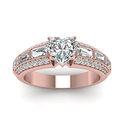 Image of Choose Your Gemstone Edwardian Engagement Ring Rose Gold Plated Heart Shape Vintage Engagement Rings Ornaments Surprise for Wife Symbol of Love Clarity Comfortable US Size 4 to 12