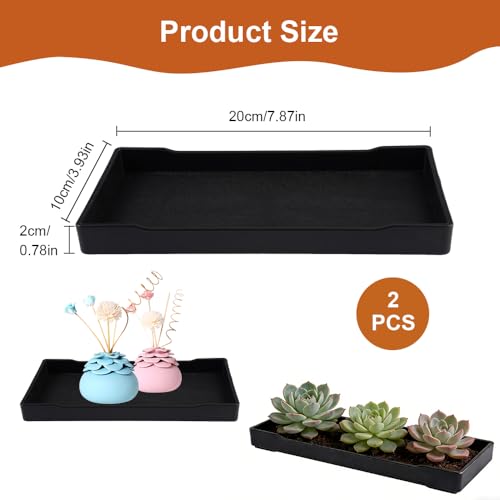 2 Stück Badezimmer Tablett, 20 X 10 X 2 cm Rechteckige Dekotablett Schwarz, Badezimmertablett, Wasserfest Kleines Tablett für Toilettenartikel, Kosmetika, Küchenarbeitsplatten, Schminktische