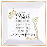 PUDDING CABIN Bestie Gifts for Women Thank you for being such an important piece of my life Ceramic Jewelry Dish for Rings Earrings, Friend Birthday Gifts for Women Female Bff Soul Sister Work Bestie