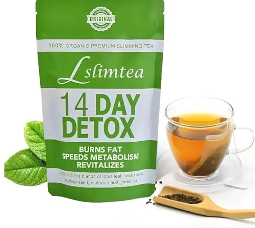 Detox Organic Premium Slimming Tea Lslimtea 14 Day With Authentic QR Code Metabolism Booster | Revitalizes | Herbal Blend with Lotus Leaf Green Tea Moringa & Cassia Seed | 14 Tea Bags