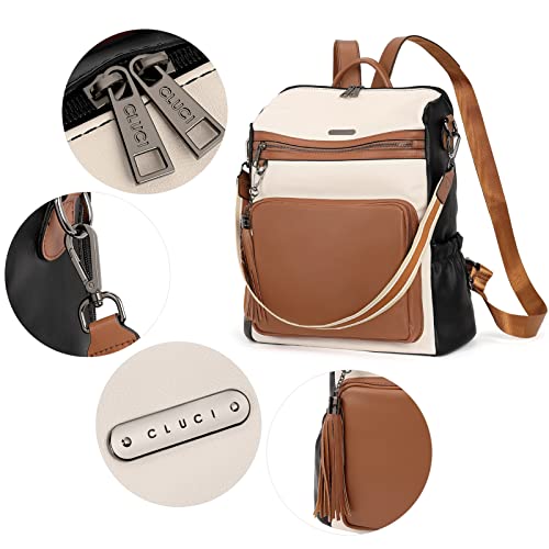 Image of CLUCI Women Backpack Purse Fashion Large, 1-5 Fine Lines Beige With Black Brown, Large