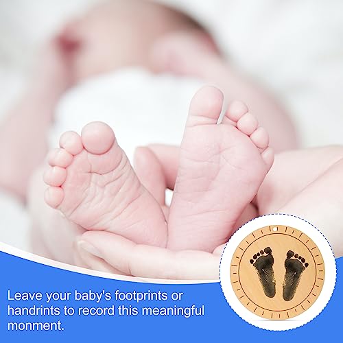 Ankündigungsschild Baby Set aus Holz mit Schwarzem Marker & Stempelkissen für Hand- und Fußabdrücke Doppelseitig Hello World Schild für Kindergarten Krankenhaus Babyparty-Andenken(Sonnenaufgang)