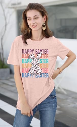 Image of Women Happy Easter T Shirt Bunny Rabbit Graphic T-Shirt Funny Letter Printed Shirts Short Sleeve Tops