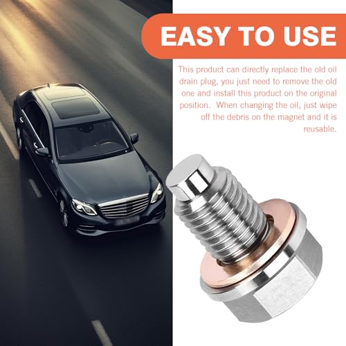 Image of M12 x 1.5 Magnetic Oil Drain Plug, Magnetic Stainless Steel Oil Pan Drain Nut Bolt with 5 PCS Copper Crush Washer Anti Leakage, Universal Leak-proof Replacement,Fits Most Cars, Motorcycles, Boats