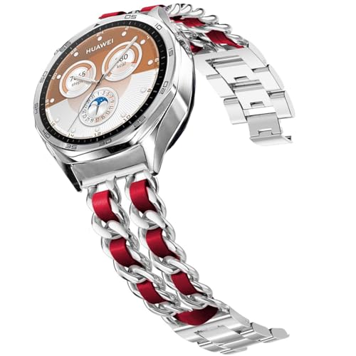 DEALELE Correa compatible con Samsung Galaxy Watch de 46 mm / Galaxy 3 de 45 mm, 22 mm de metal con pulsera de cadena de cuero para Huawei Watch GT5 / GT5 Pro / 4/4 / GT4 / 3/3 Pro / GT3 de 46 mm,