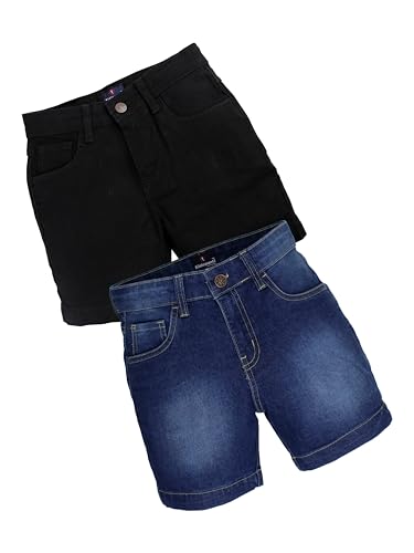 Image of KiddoPanti Boys Knee-Length Denim Shorts | Stretchable Cotton Poly Denim | Comfortable Fit with Button Elasticated Waistband & Zip Fly