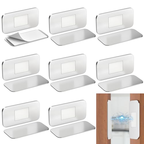 8 Pack Magnetic Door Catch with Adhesive, Jiayi No Drill Ultra Thin Cabinet Magnets Closure, Stainless Steel Drawer Latch for Kitchen Cabinets, Cupboards, Wardrobes, Sliding Doors, No Screws