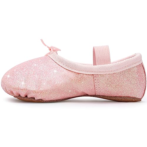 Ballet Shoes for Girls Glitter Ballet Dance Shoes Leather Dance Slippers Full Sole Ballet Dance Flats for Childrens Kids Toddler for Dance Performance Gymnastics Pink 6 Little Kid
