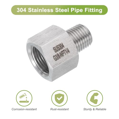Image of uxcell 2 Pcs Pipe Fittings Reducer Adapter 1 /4 inch NPT Male Pipe x 3 /8 inch G Female Pipe Stainless Steel Adapter Pressure Gauge Connector for Oil Air Gas Hydraulic Systems