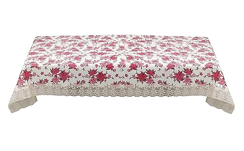Image of Kuber Industries Floral Print Table Cloth 6 Seater|Waterproof Dining Table Cover 6 Seater|Table Protector for Indoor & Outdoor 90x60 (Cream & Pink)