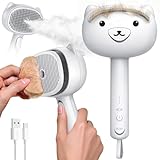 Self Cleaning Shedding Steam Cat Brush, Silicone Scraper Included Dog Brush, Adorable Bear Design, primecat, Cat Brushes for Shedding, USB Rechargeable, for Grooming & Haired Pets, Dogs & Cats, White
