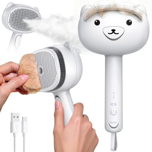 Self Cleaning Shedding Steam Cat Brush, Silicone Scraper Included, Adorable