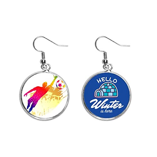 Pendientes de fútbol de invierno con diseño de portero de fútbol en bloque