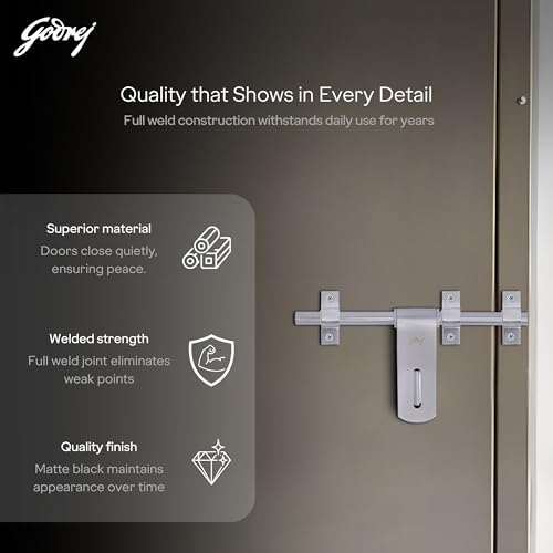 Image of Godrej Door Fitting | Aldrop Lock for Left & Right Handed Doors | Suitable for Main & Inner Doors of Residential & Commercial complexes | Size 14 x 250 mm | Satin Finish