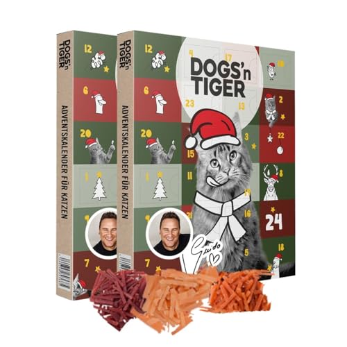 Dogs'n Tiger - Calendario de Adviento para gatos Bundel 2025, calendario de Adviento para gatos de Dogs'n Tigre, aperitivos naturales y de alta calidad hechos de 85% de carne detrás de cada puerta