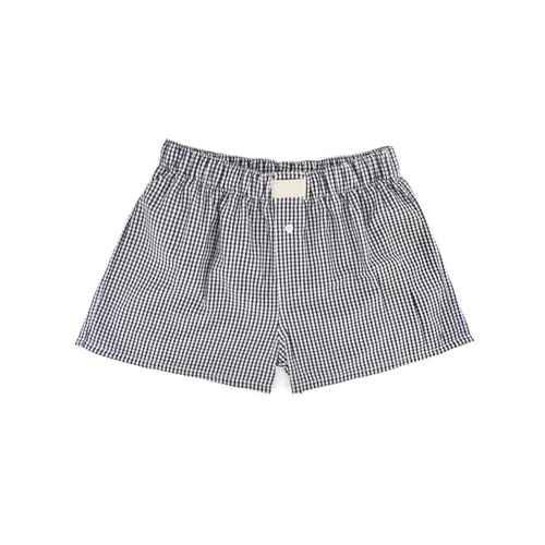 Image of Women Y2k Pajamas Shorts Micro Button Boxers Elastic Waist Cute Pj Bottoms Summer Plaid Lounge Short