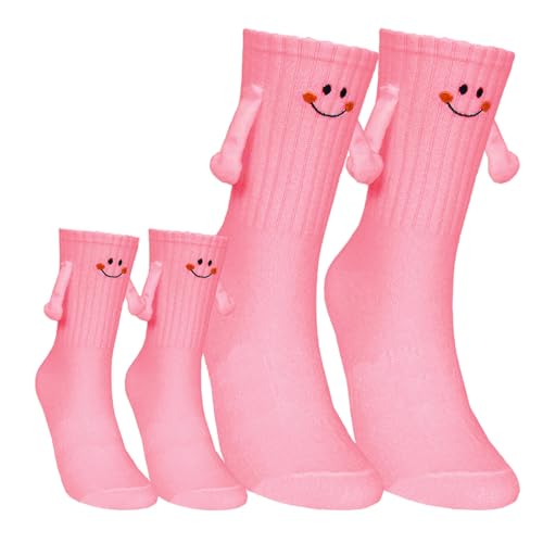 2 Pairs Family Matching Magnetic Hand Holding Socks Cotton Kids Adult Hand in Hand Socks Parent Child Socks