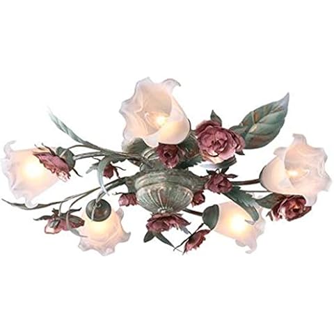 Tochange Do The Old Iron Rose Art Chandelier Pastoral Rustic Floral Flush Mount Ceiling Lamp for Living Room Bedroom Dining Room Ceiling Light Lighting Fixture,110-240V,E14,5 Head Cover