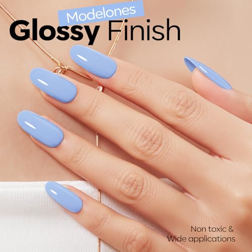 Image of modelones Powder Blue Gel Nail Polish Ligh Blue Pastel Nail Poish Soak Off Pastel U V DIY Gel Nail Manicure 15 ML