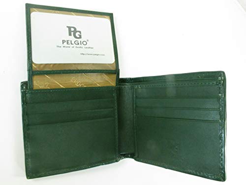 Image of Pelgio Genuine Crocodile Alligator Backbone Skin Leather Bifold Wallet ([B1] 6 Card Slots + 2 ID Windows + 2 Compartment for Bills, Fir Green)