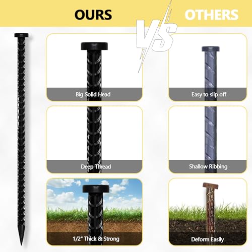 Image of Eurmax USA 10-Pack 16 Inch Rust-Proof Steel Canopy Anchors for High Winds, 1 /2 Inch Galvanized Rebar Stakes Heavy Duty Ground Anchors for Camping Tent, Speed Bump, Parking Curb, Garden Support
